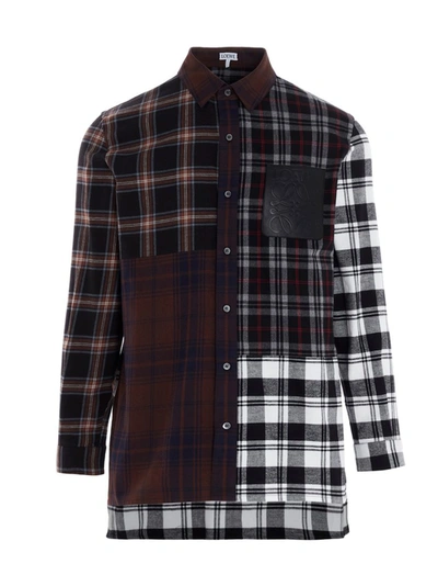 Shop Loewe Patchwork Oversize Check Shirt In Multi