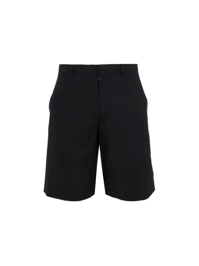 Shop Prada Logo Patch Bermuda Shorts In Black