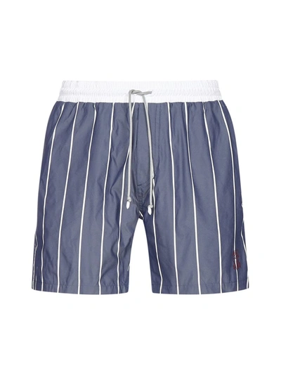 Shop Brunello Cucinelli Striped Drawstring Swim Shorts In Blue