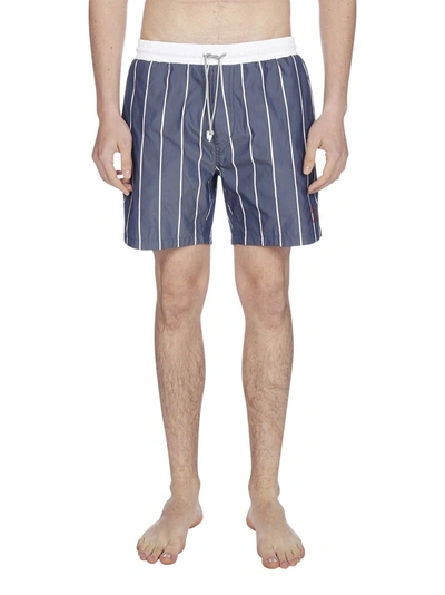 Shop Brunello Cucinelli Striped Drawstring Swim Shorts In Blue