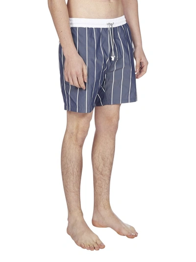 Shop Brunello Cucinelli Striped Drawstring Swim Shorts In Blue