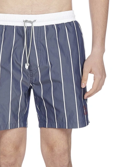 Shop Brunello Cucinelli Striped Drawstring Swim Shorts In Blue