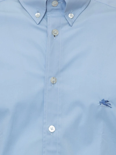 Shop Etro Logo Embroidered Buttoned Shirt In Blue