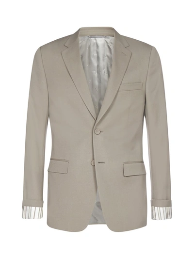Shop Dior Homme Striped Sleeve Trim Blazer In Beige