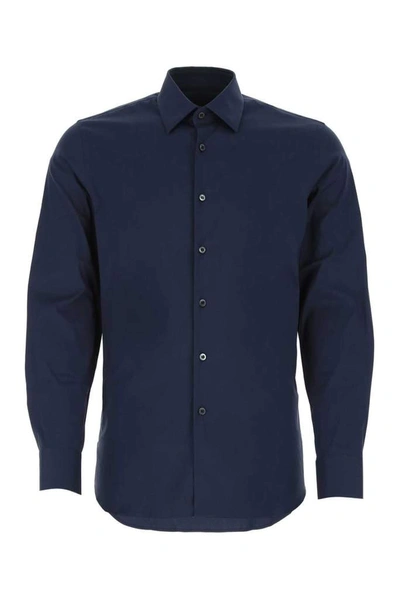 Shop Prada Classic Poplin Shirt In Blue