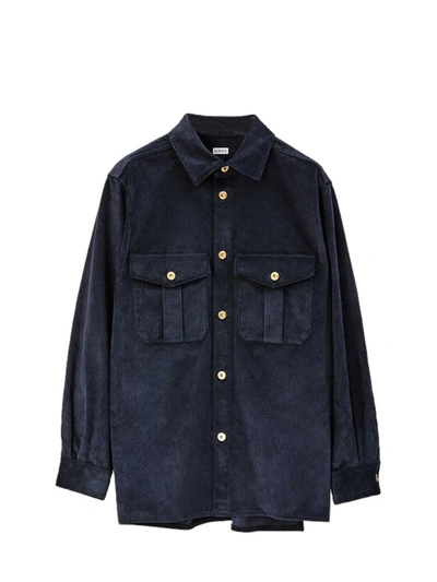 Shop Loewe Corduroy Oversize Shirt In Blue