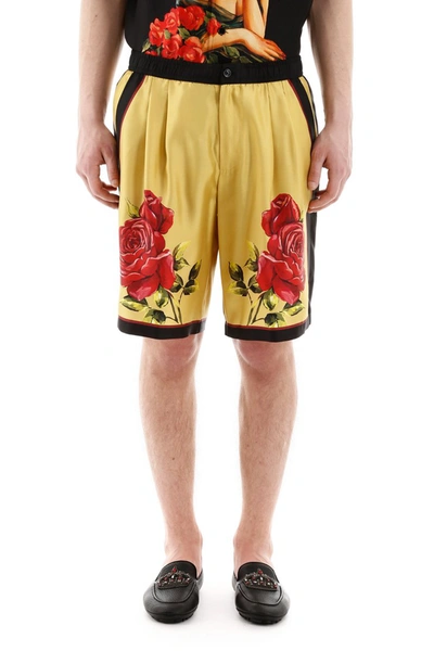 Shop Dolce & Gabbana Printed Silk Bermudas In Come Here Fdo Panna