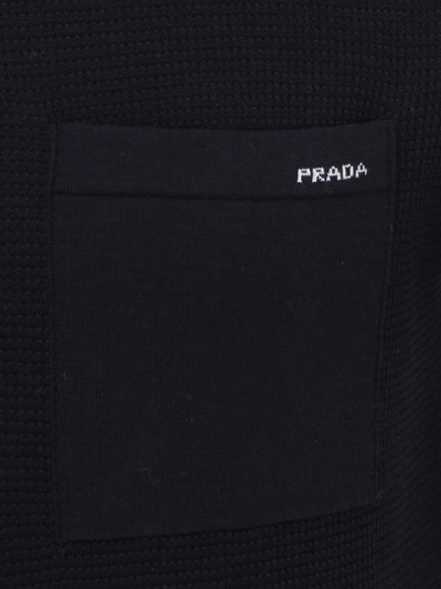 Shop Prada Striped Trim Polo Shirt In Navy