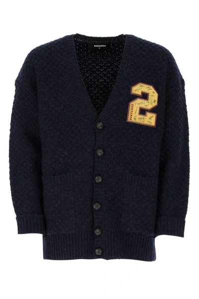 Shop Dsquared2 2 Patch Oversized Cardigan In Navy