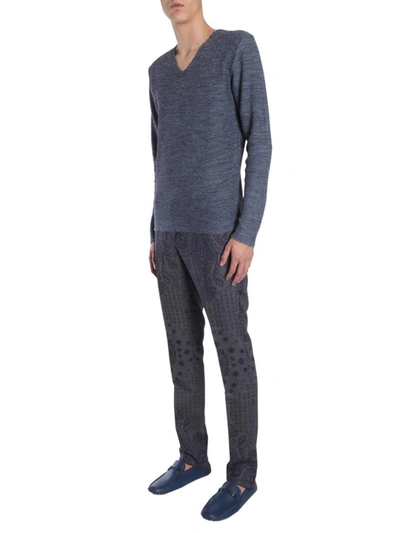 Shop Etro V Collar Jumper In Blue