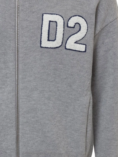 Shop Dsquared2 Logo Embroidered Knitted Bomber Jacket In Grey
