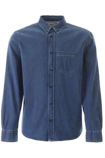 Shop Acne Studios Chambray Denim Shirt In Mid Blue