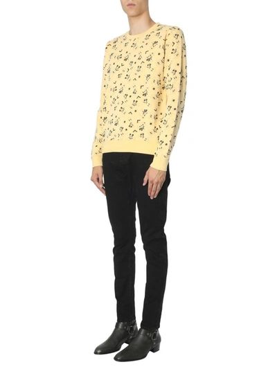 Shop Saint Laurent Crew Neck Sweatshirt In Yellow