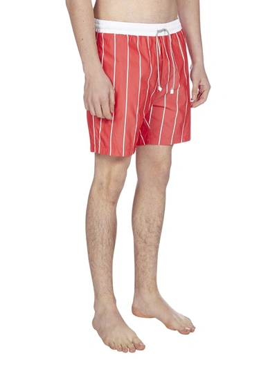 Shop Brunello Cucinelli Striped Drawstring Swim Shorts In Red