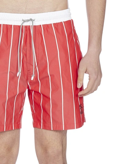 Shop Brunello Cucinelli Striped Drawstring Swim Shorts In Red