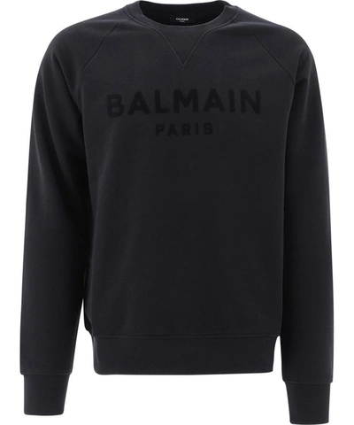 Shop Balmain Flocked Logo Sweatshirt In Black  