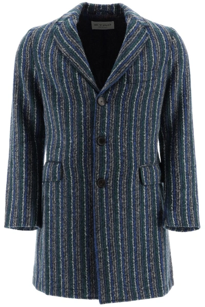 Shop Etro Striped Coat In Blu