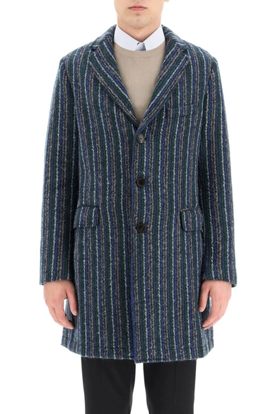 Shop Etro Striped Coat In Blu
