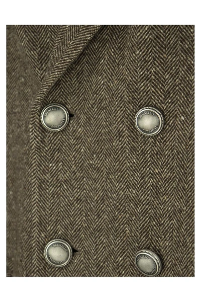 Shop Brunello Cucinelli Double Breasted Coat Brown