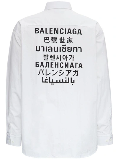 Shop Balenciaga Cotton Shirt With Muli Language Back Print In White