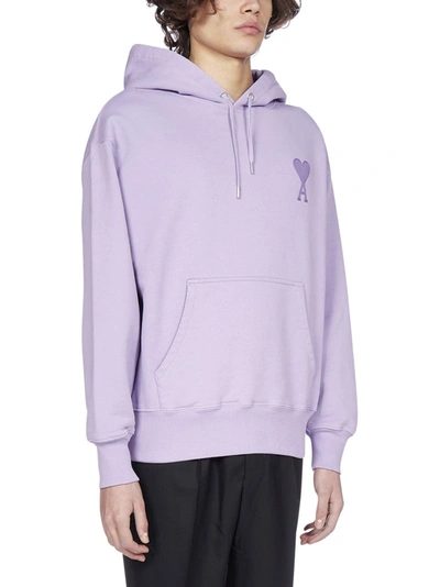 Shop Ami Alexandre Mattiussi Ami Ami De Coeur Embroidered Hoodie In Purple