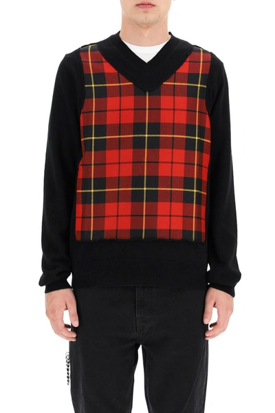 Shop Comme Des Garçons Comme Des Garcons Shirt V-neck Checkered Sweater In Black Check Red