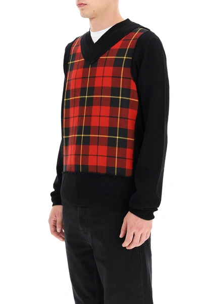 Shop Comme Des Garçons Comme Des Garcons Shirt V-neck Checkered Sweater In Black Check Red