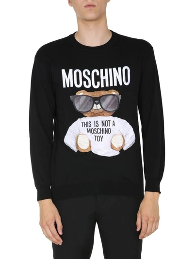 Shop Moschino Crew Neck Sweater In Black