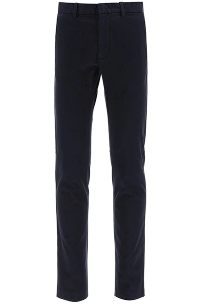 Shop Z Zegna Slim Fit Chino Trousers In Blue Scuro Unito