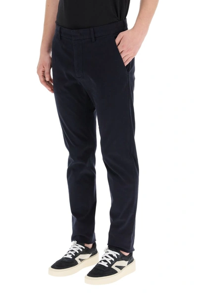 Shop Z Zegna Slim Fit Chino Trousers In Blue Scuro Unito