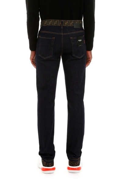 Shop Fendi Ff Logo Jeans In Dark Blu