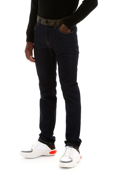 Shop Fendi Ff Logo Jeans In Dark Blu