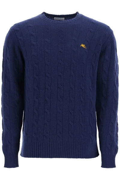 Shop Etro Cable Knit Wool Sweater In Blu