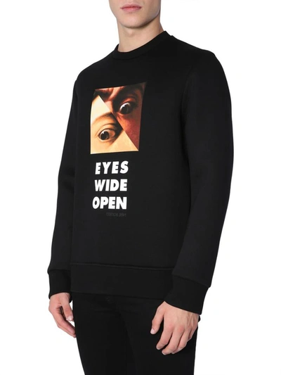 Shop Neil Barrett "eyes Wide Open" Printed Sweatshirt In Black