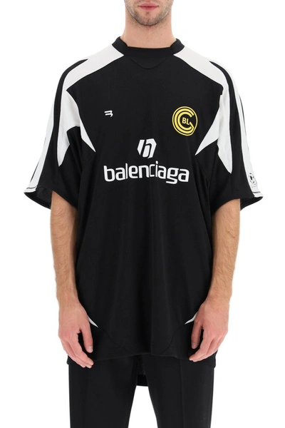 Shop Balenciaga Soccer Print T-shirt In Black White