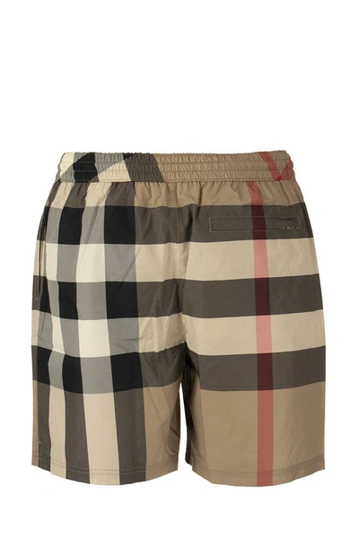 Shop Burberry Check Drawcord Swim Shorts Guildes Archive Beige