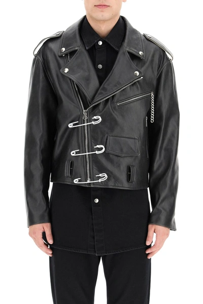 Shop Raf Simons Biker Jacket With Safety Pin In Black