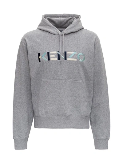 Shop Kenzo Multicoloured Logo Patch Hoodie In Grey