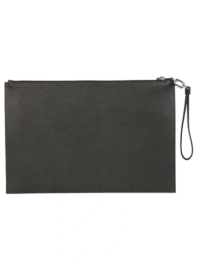 Shop Prada Logo Saffiano Clutch Bag In Black