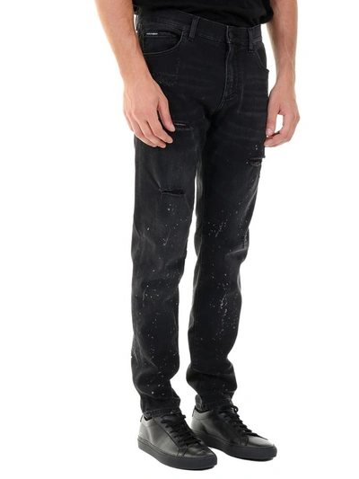 Shop Dolce & Gabbana Splatter Jeans  Black