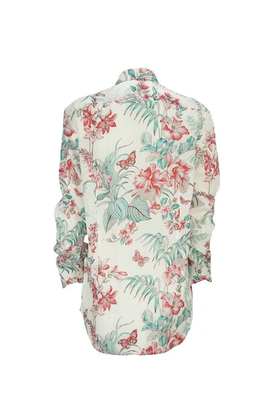 Shop Etro Cotton Shirt With Floral And Butterfly In White