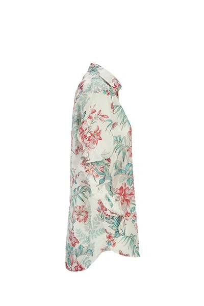 Shop Etro Cotton Shirt With Floral And Butterfly In White