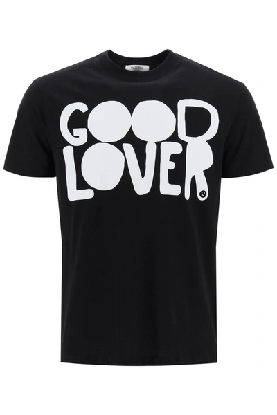 Shop Valentino Good Lover Print T-shirt In Nero Bianco