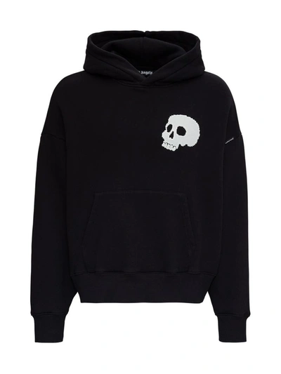 Shop Palm Angels Jersey Hoodie With Skull And Logo Print In Black