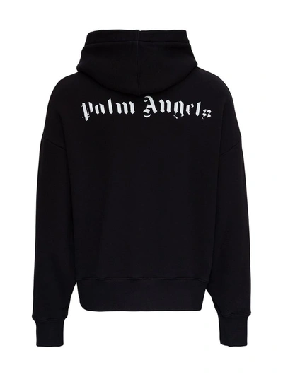 Shop Palm Angels Jersey Hoodie With Skull And Logo Print In Black