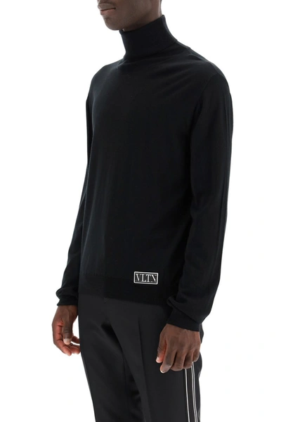 Shop Valentino Turtleneck Sweater With Vltn Tag In Nero