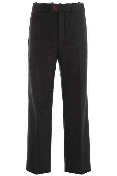 Shop Raf Simons Wool Trousers In Dark Grey