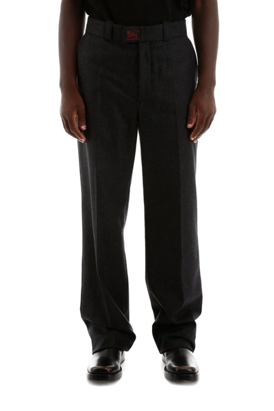 Shop Raf Simons Wool Trousers In Dark Grey