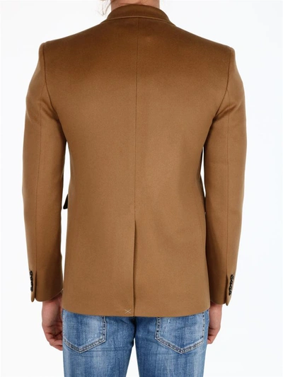 Shop Saint Laurent Long Double-breasted Jacket In Beige