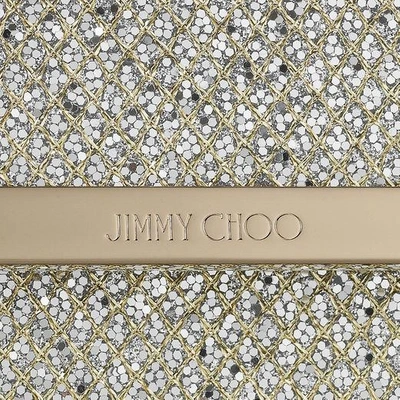 Shop Jimmy Choo Margot Champagne Glitter Fabric Clutch Bag